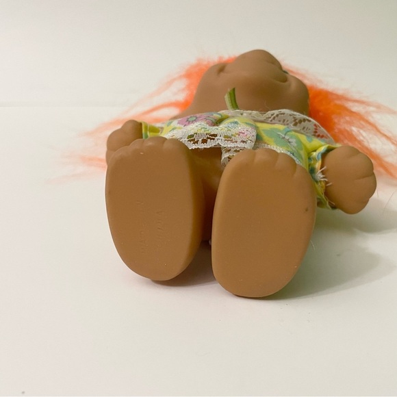 Vtg Troll Doll with Orange Hair and Floral Dress - Picture 11 of 16